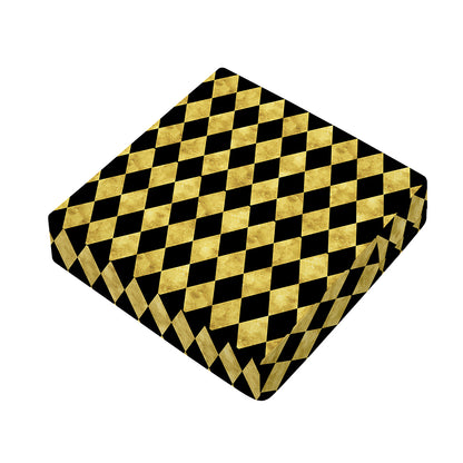 Black And Gold Harlequin Pattern Print Outdoor Seat Cushion Cover