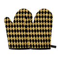 Black And Gold Harlequin Pattern Print Oven Mitts