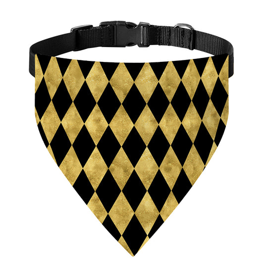 Black And Gold Harlequin Pattern Print Over The Collar Dog Bandana