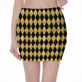 Black And Gold Harlequin Pattern Print Pencil Mini Skirt