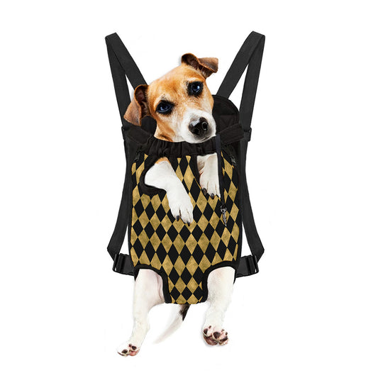 Black And Gold Harlequin Pattern Print Pet Carrier Backpack