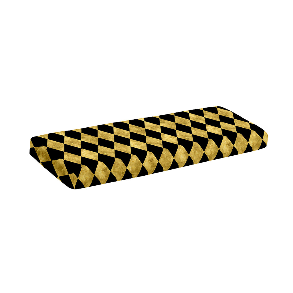 Black And Gold Harlequin Pattern Print Piano Keyboard Cover