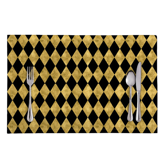 Black And Gold Harlequin Pattern Print Placemat