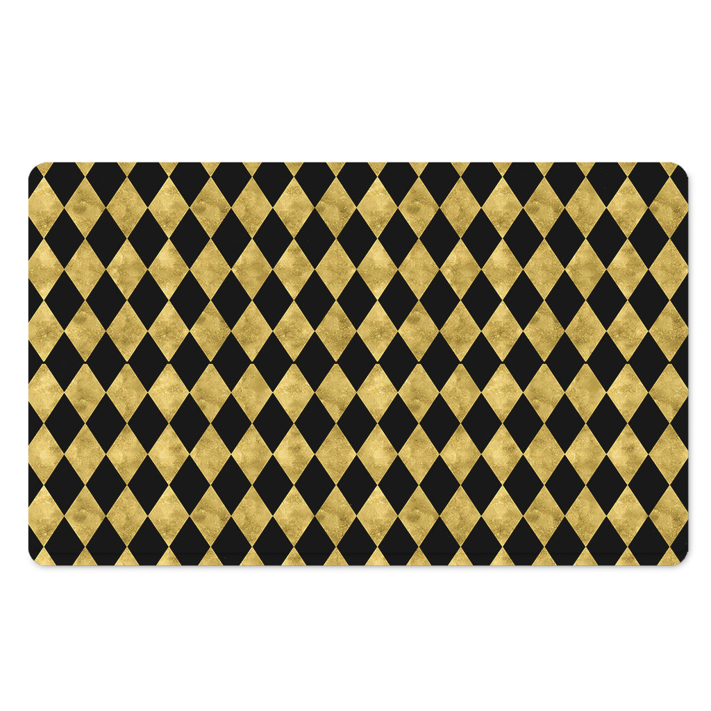 Black And Gold Harlequin Pattern Print Polyester Doormat