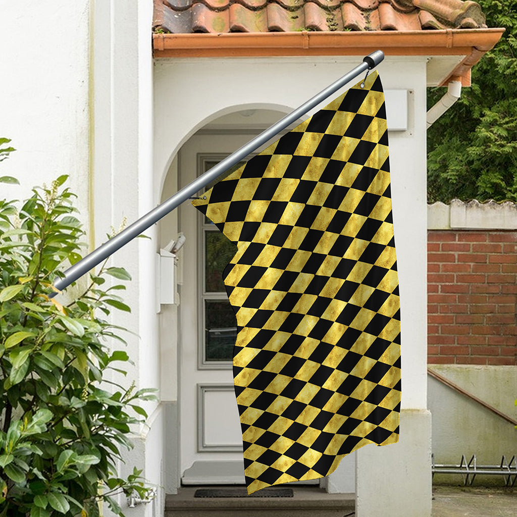 Black And Gold Harlequin Pattern Print Polyester Flag
