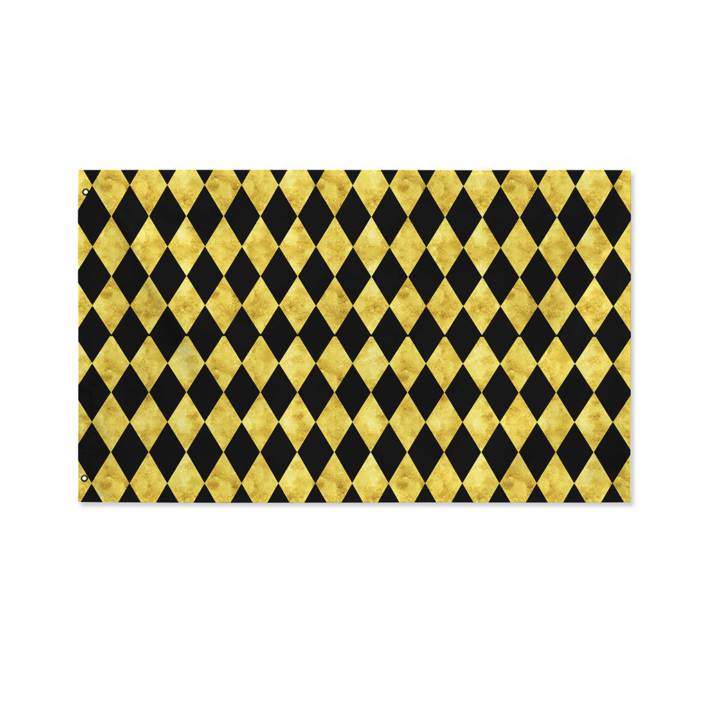 Black And Gold Harlequin Pattern Print Polyester Flag