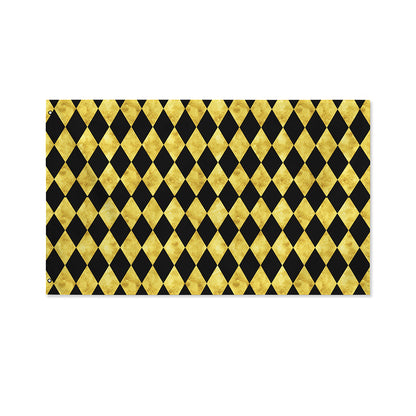 Black And Gold Harlequin Pattern Print Polyester Flag