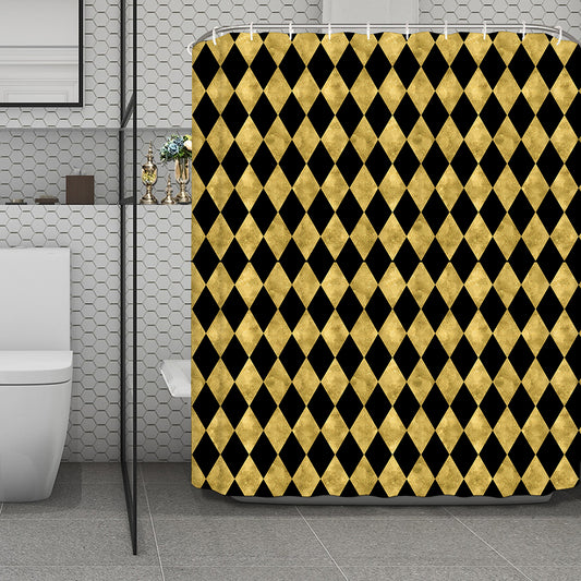 Black And Gold Harlequin Pattern Print Polyester Shower Curtain