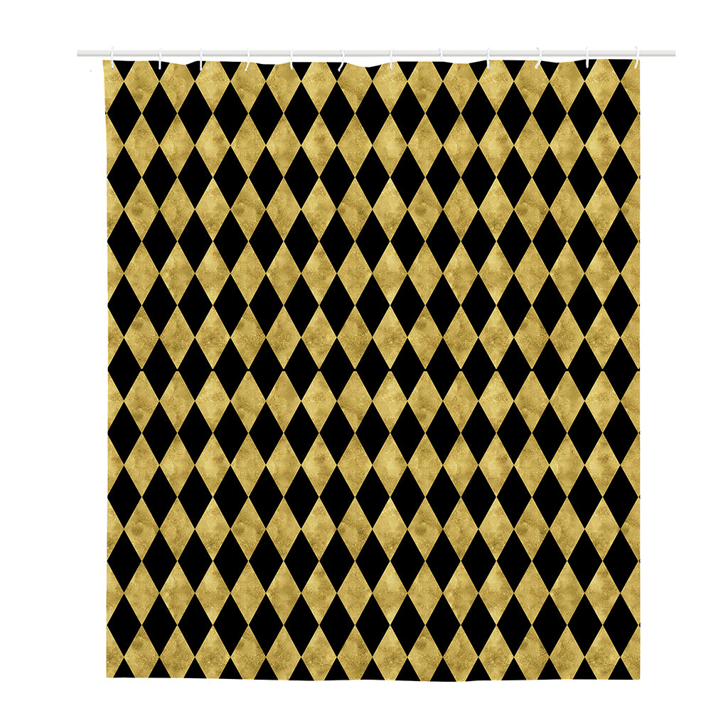 Black And Gold Harlequin Pattern Print Polyester Shower Curtain