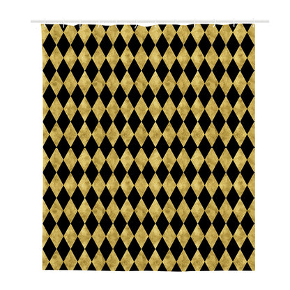Black And Gold Harlequin Pattern Print Polyester Shower Curtain