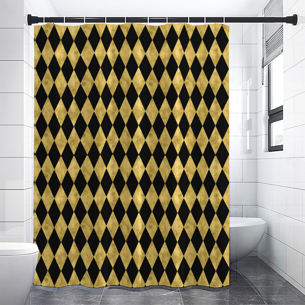 Black And Gold Harlequin Pattern Print Premium Shower Curtain