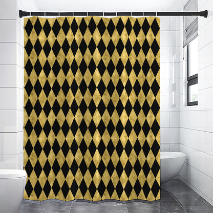 Black And Gold Harlequin Pattern Print Premium Shower Curtain