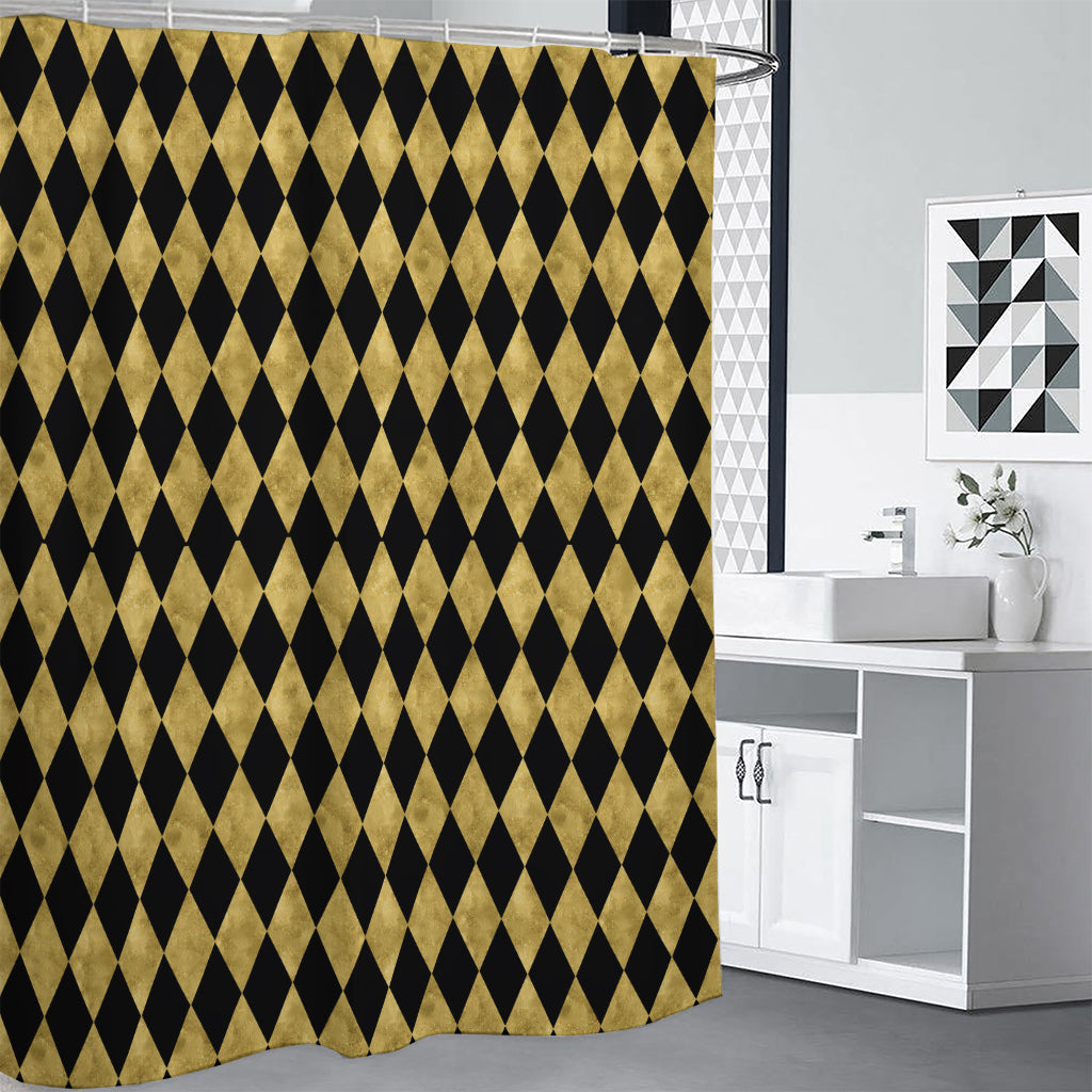 Black And Gold Harlequin Pattern Print Premium Shower Curtain