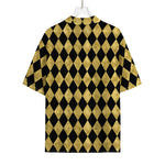Black And Gold Harlequin Pattern Print Rayon Hawaiian Shirt