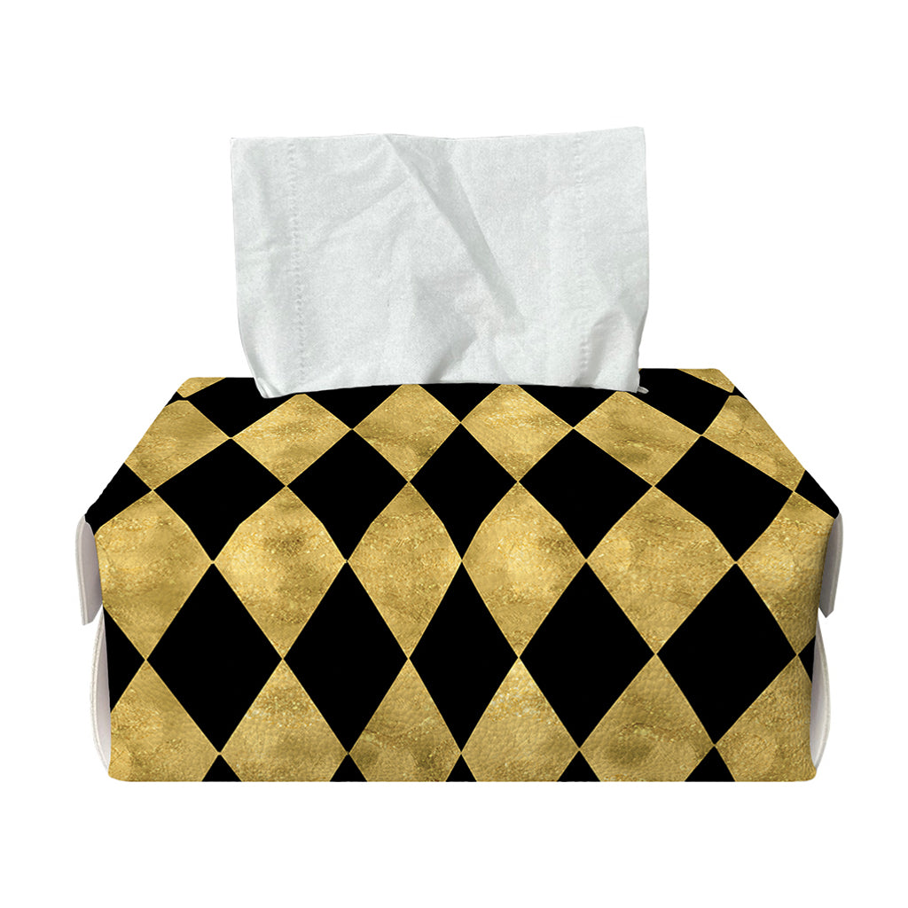 Black And Gold Harlequin Pattern Print Rectangle Tissue Box Cover