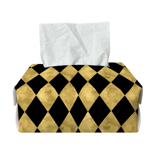 Black And Gold Harlequin Pattern Print Rectangle Tissue Box Cover