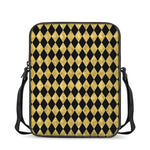 Black And Gold Harlequin Pattern Print Rectangular Crossbody Bag