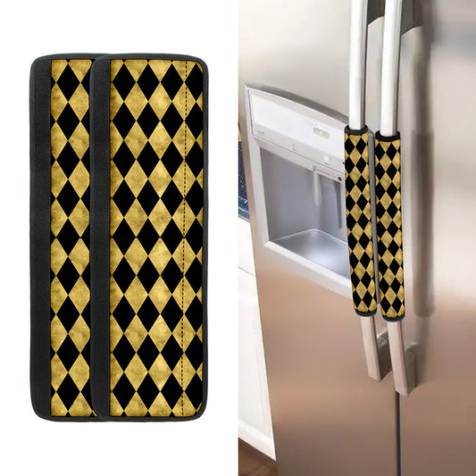 Black And Gold Harlequin Pattern Print Refrigerator Handle Covers