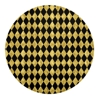 Black And Gold Harlequin Pattern Print Round Blanket