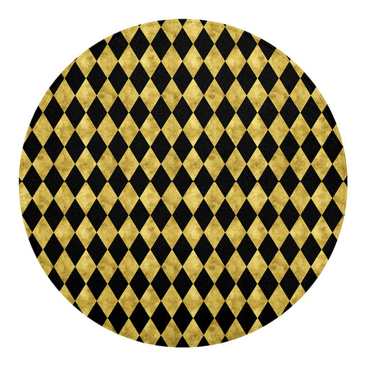 Black And Gold Harlequin Pattern Print Round Blanket