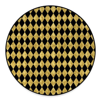 Black And Gold Harlequin Pattern Print Round Floor Mat