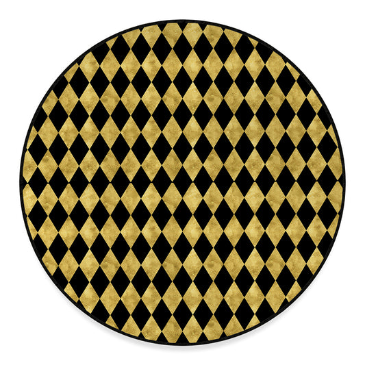 Black And Gold Harlequin Pattern Print Round Floor Mat
