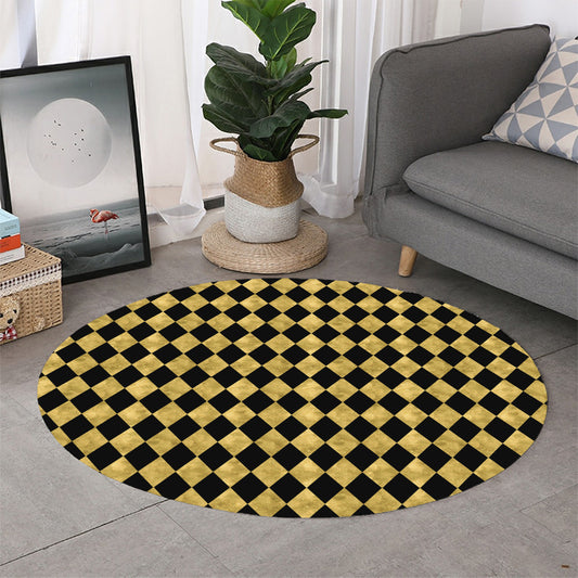 Black And Gold Harlequin Pattern Print Round Rug