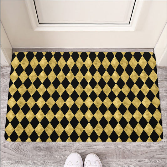 Black And Gold Harlequin Pattern Print Rubber Doormat