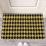 Black And Gold Harlequin Pattern Print Rubber Doormat