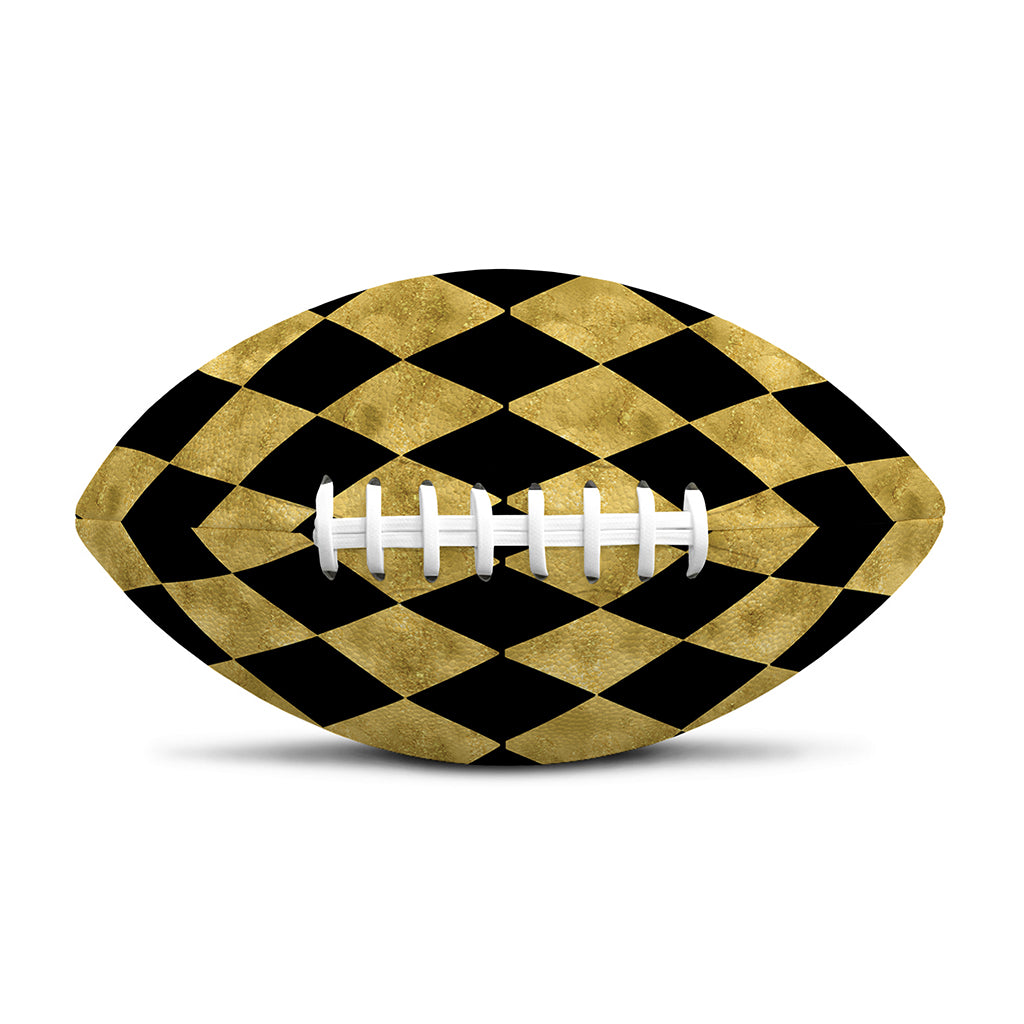 Black And Gold Harlequin Pattern Print Rugby Ball