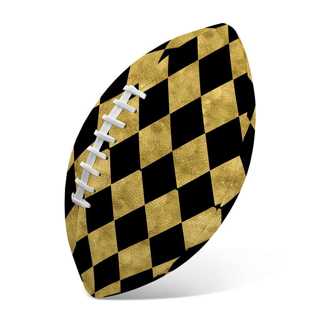 Black And Gold Harlequin Pattern Print Rugby Ball
