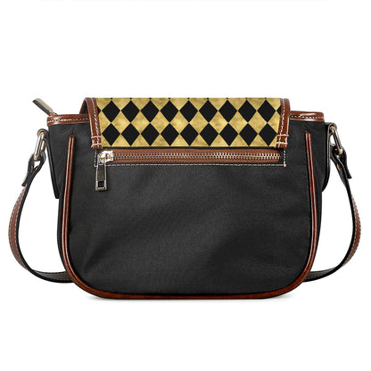 Black And Gold Harlequin Pattern Print Saddle Bag