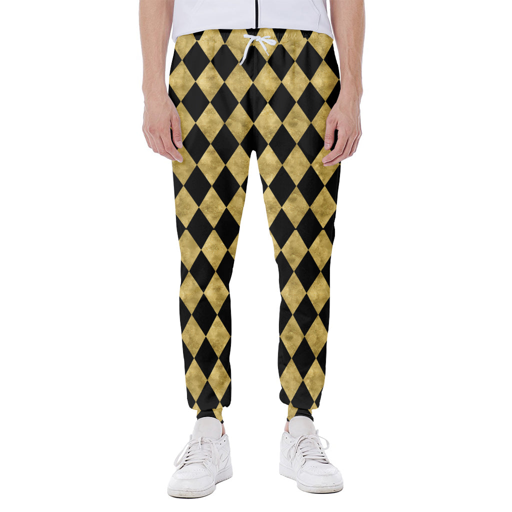 Black And Gold Harlequin Pattern Print Scuba Joggers