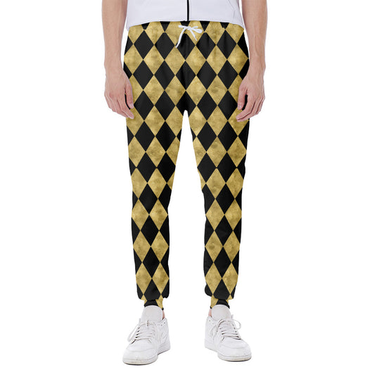 Black And Gold Harlequin Pattern Print Scuba Joggers
