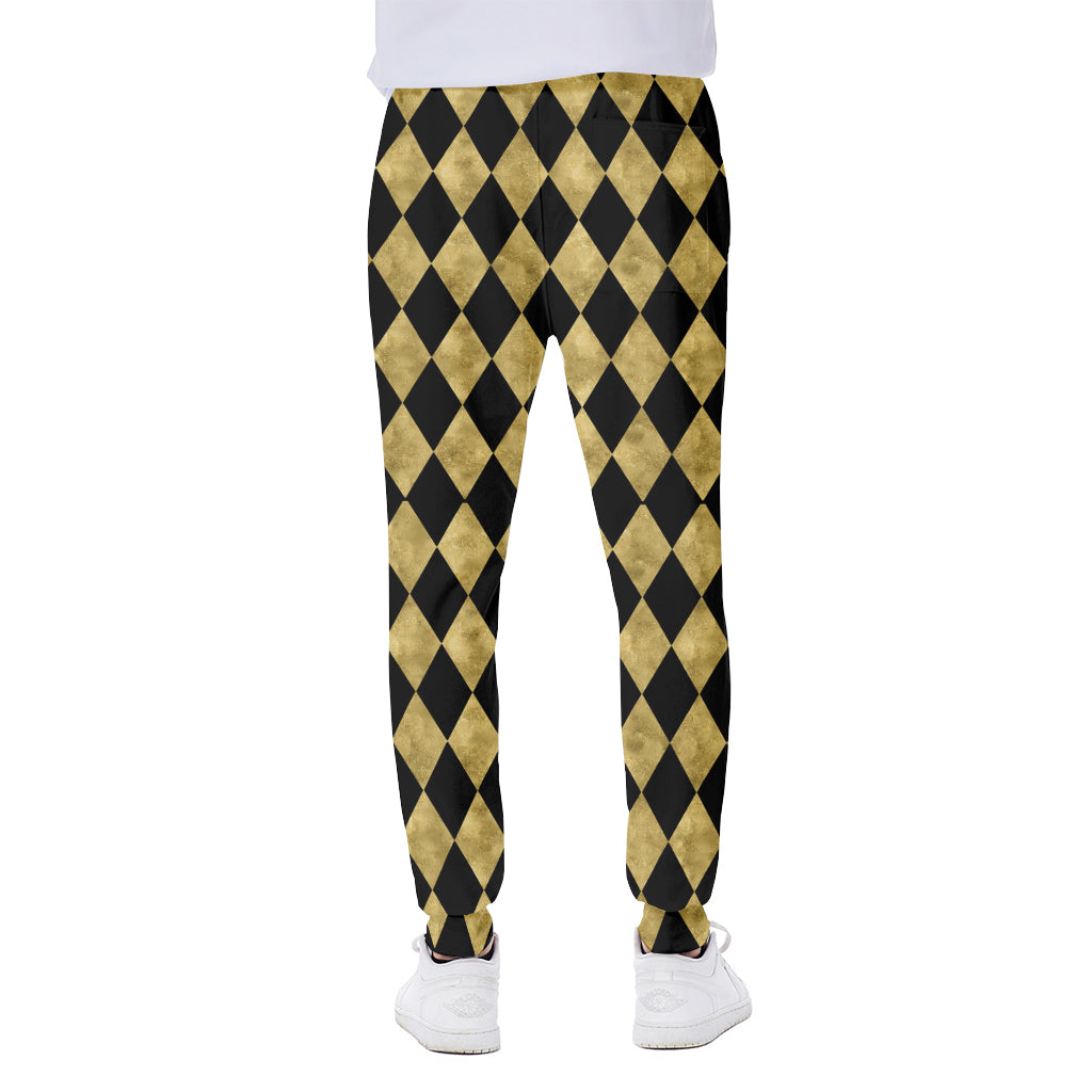 Black And Gold Harlequin Pattern Print Scuba Joggers