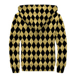 Black And Gold Harlequin Pattern Print Sherpa Lined Zip Up Hoodie