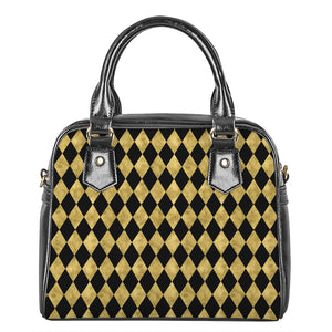 Black And Gold Harlequin Pattern Print Shoulder Handbag