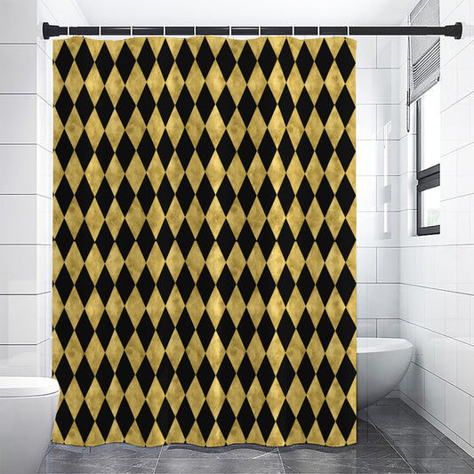 Black And Gold Harlequin Pattern Print Shower Curtain