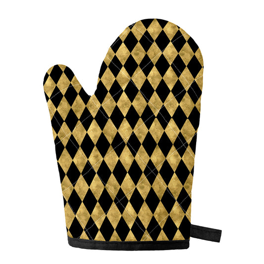 Black And Gold Harlequin Pattern Print Single Oven Mitt