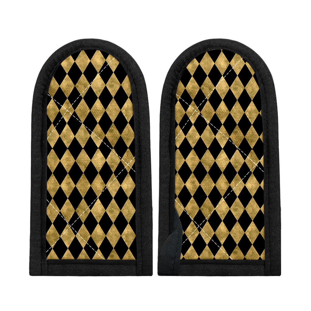 Black And Gold Harlequin Pattern Print Skillet Handle Cover
