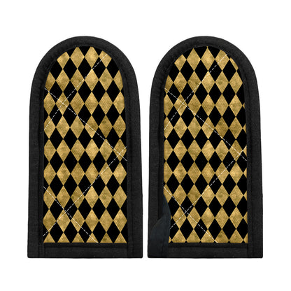 Black And Gold Harlequin Pattern Print Skillet Handle Cover