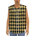Black And Gold Harlequin Pattern Print Sleeveless Baseball Jersey