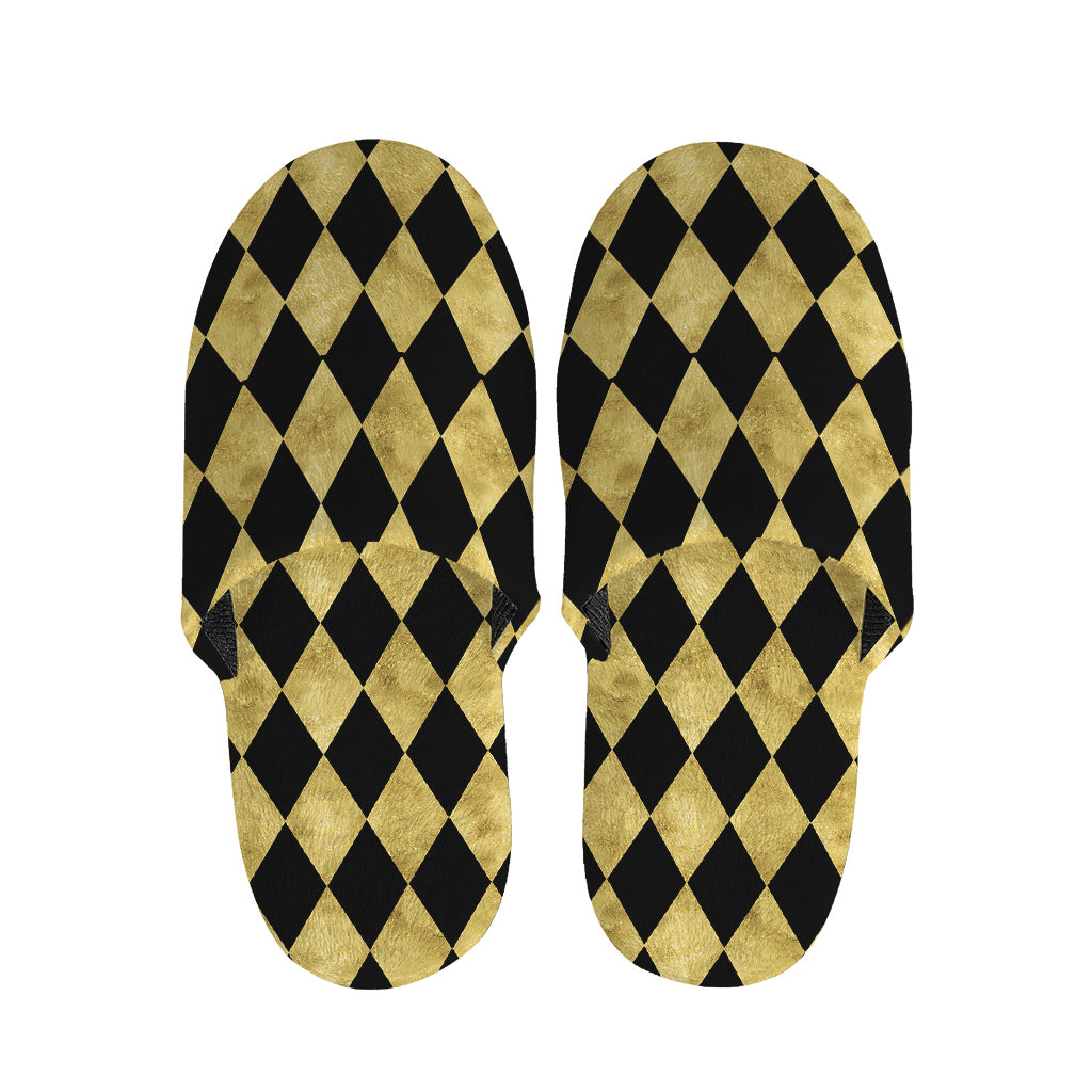 Black And Gold Harlequin Pattern Print Slippers