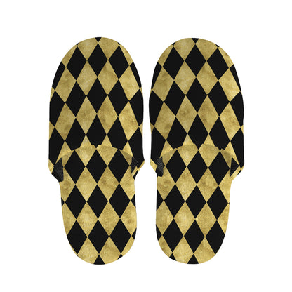 Black And Gold Harlequin Pattern Print Slippers