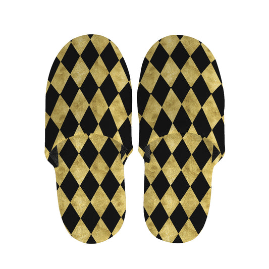 Black And Gold Harlequin Pattern Print Slippers