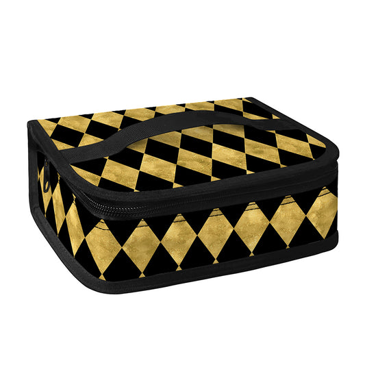 Black And Gold Harlequin Pattern Print Small Lunch Bag