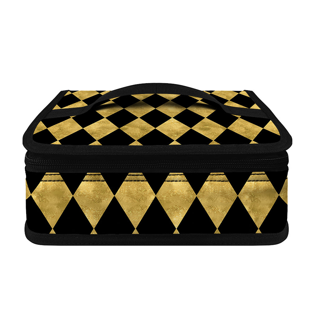 Black And Gold Harlequin Pattern Print Small Lunch Bag