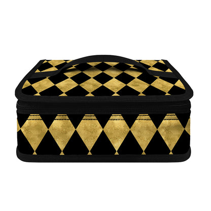 Black And Gold Harlequin Pattern Print Small Lunch Bag