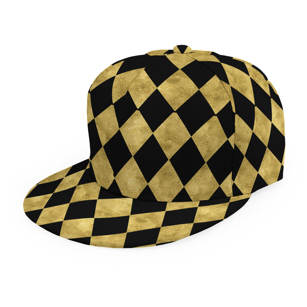 Black And Gold Harlequin Pattern Print Snapback Cap