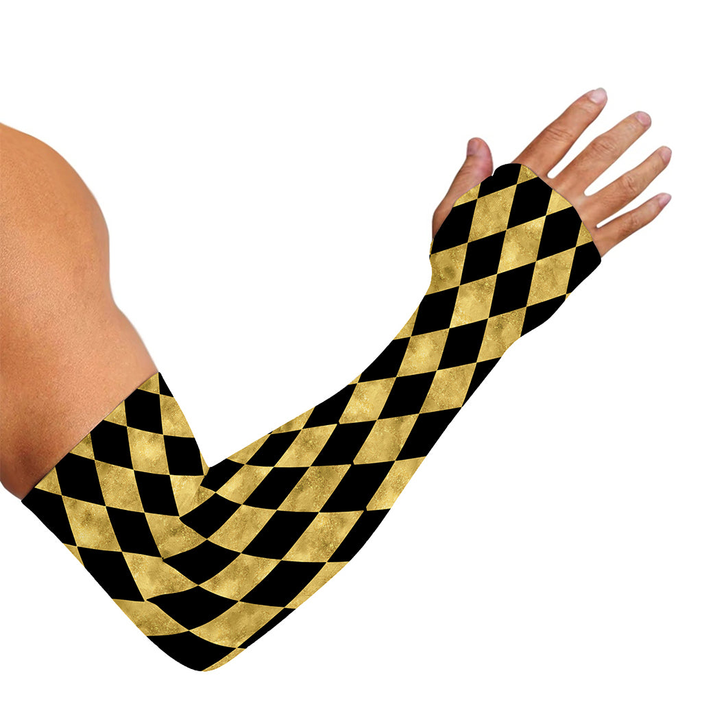 Black And Gold Harlequin Pattern Print Sun Protection Arm Sleeves
